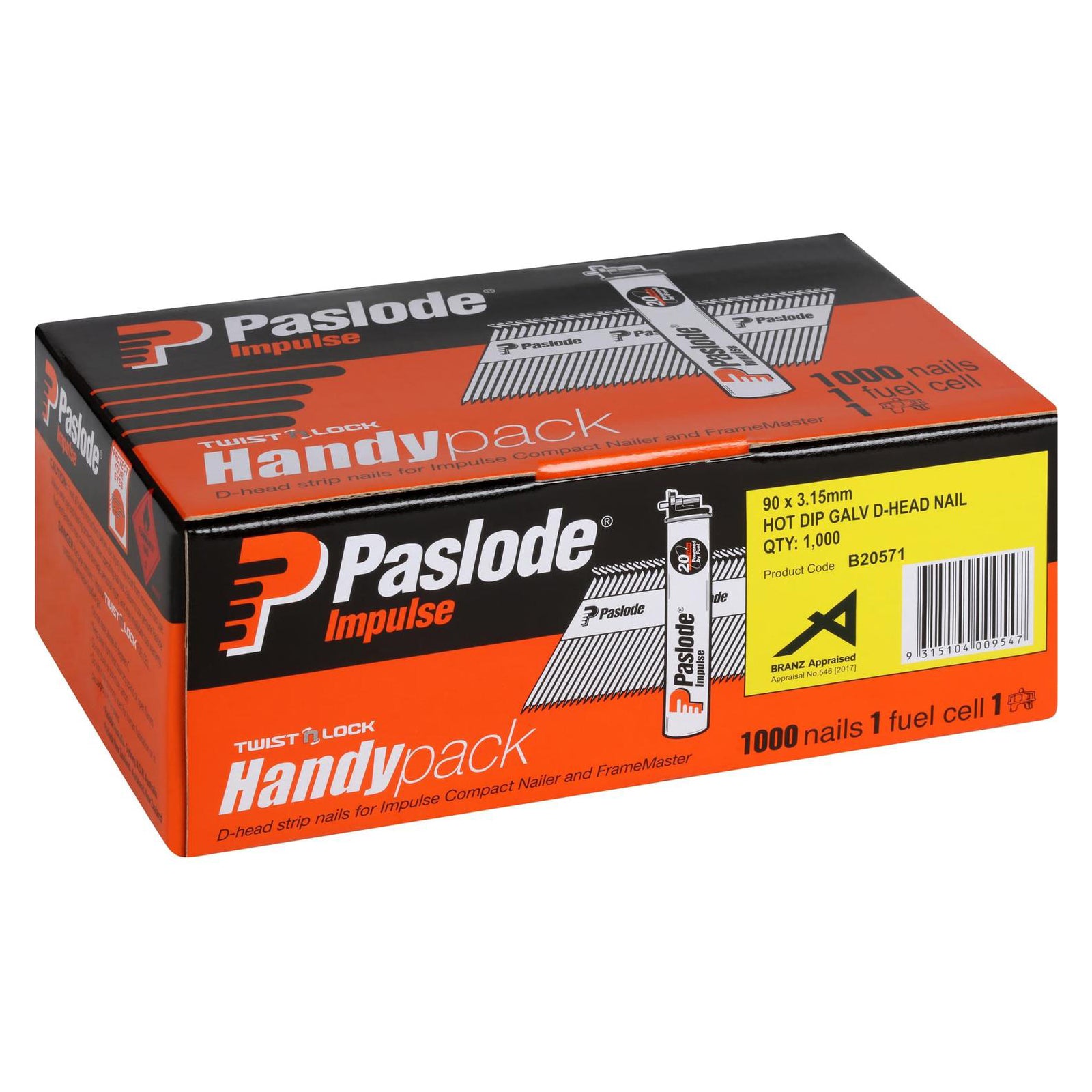 Paslode Impulse Collated Nails Handy Pack with Fuel Cell 90 X 3.15mm 1000 Pack
