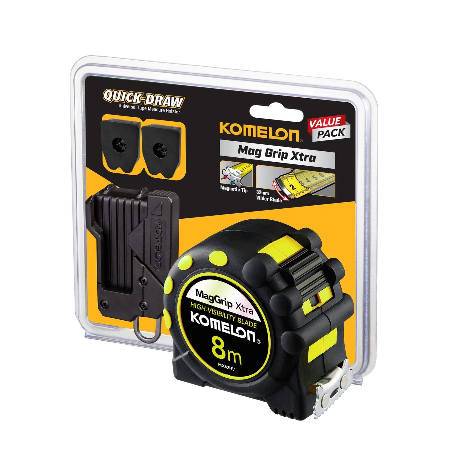Komelon Mag Grip 8m X 32MM Tape value pack with belt holder